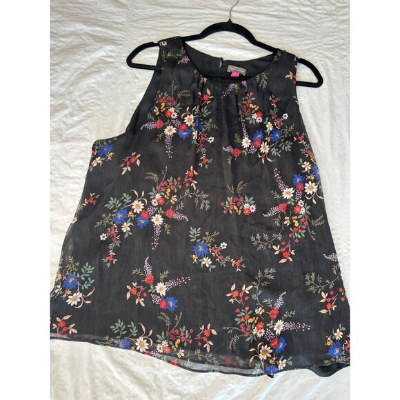 Vince Camuto Womens Black Blouse XL sleeveless floral‎ round neck polyester - Picture 2 of 5